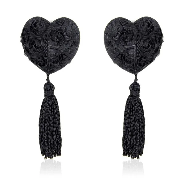 Rose Heart Nipple Covers Black