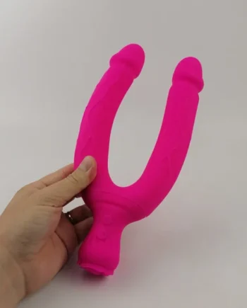 Rose Suction Vibrating Dual-Ended Double Dildo - Lesbian Exclusive Clamp Sex Toys