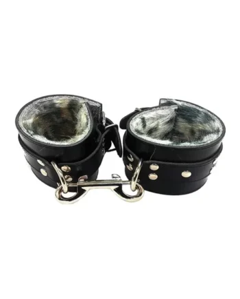 Rouge Fur Wrist Cuffs Leopard Print And Black Leather
