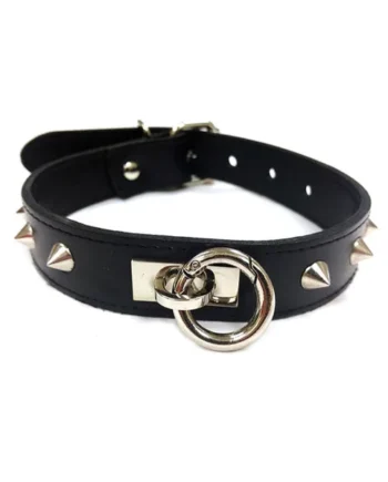 Rouge Leather O-Ring Studded Collar