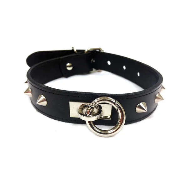 Rouge Leather O-Ring Studded Collar