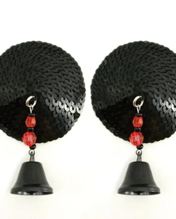 Round Black Sequin Pasties with Bells