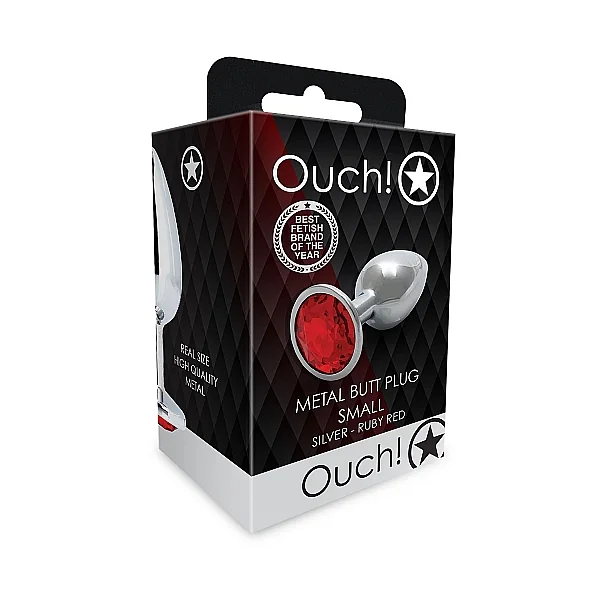 ROUND GEM BUTT PLUG SMALL SILVER RUBY RED