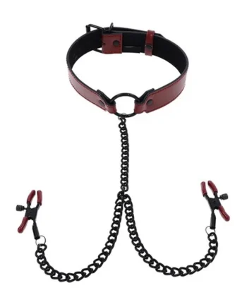 Saffron Collar With Chain Nipple Clamps