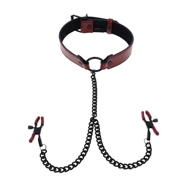 Saffron Collar With Chain Nipple Clamps