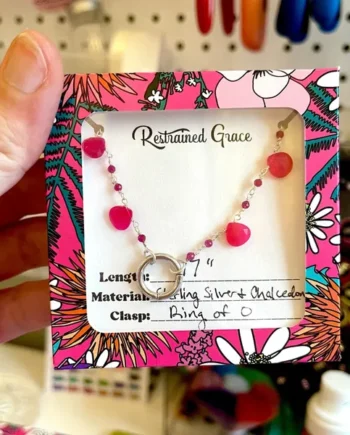 Sample Sale – Day Collar – Hot Pink Chalcedony & Silver Ring of O – 17″