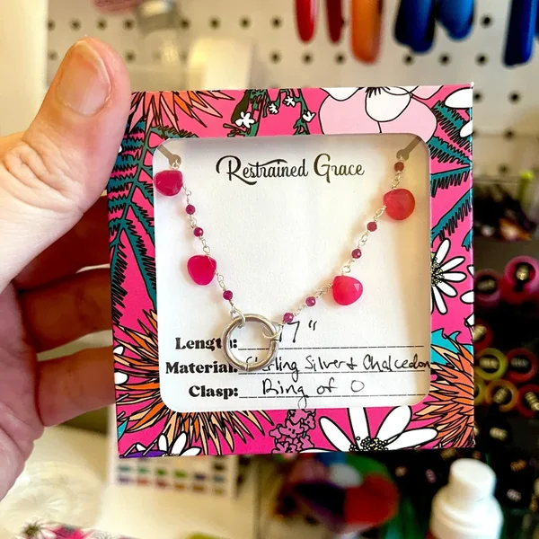 Sample Sale – Day Collar – Hot Pink Chalcedony & Silver Ring of O – 17″