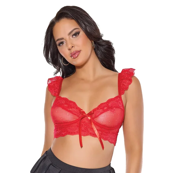 Scallop Stretch Lace Soft Cup Bralette - Red O/S