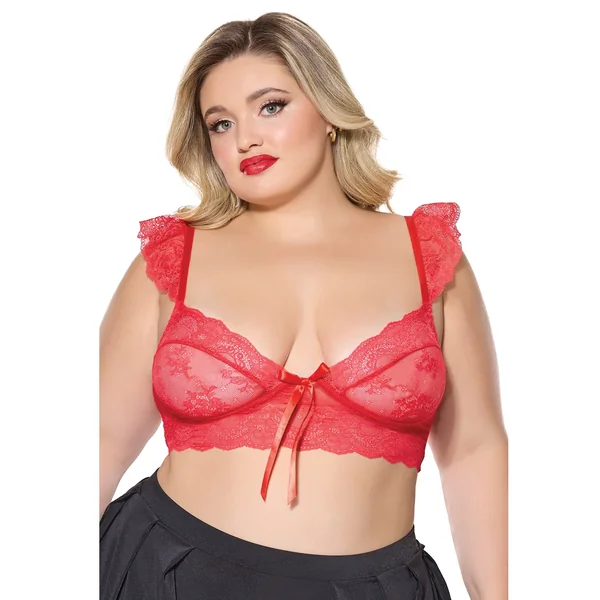 Scallop Stretch Lace Soft Cup Bralette - Red QN
