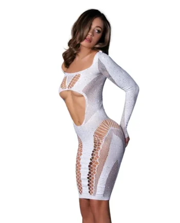Seamless Blacklight Reactive Long Sleeve Dress – White O/S