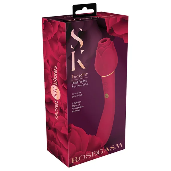Secret Kisses Rosegasm Twosome Rechargeable Silicone Dual End Vibrator with Clitoral Stimulator