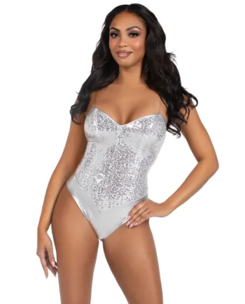 Sequin Bodysuit - Large - Silver