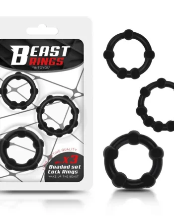 Set of 3 Cock Ring Beaded Flexible Black