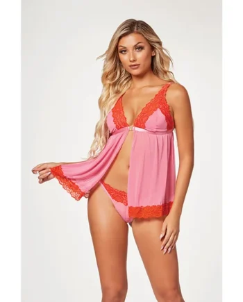 Seven til Midnight – Babydoll Lace Trim Ribbon Accent – Pink