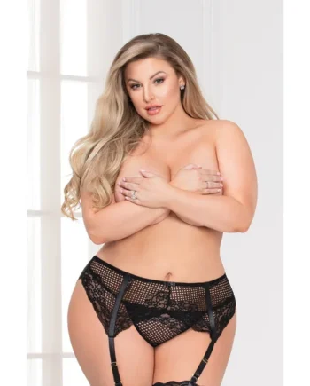 Seven til Midnight – Garter Fishnet Lace Trim – Black – Queen