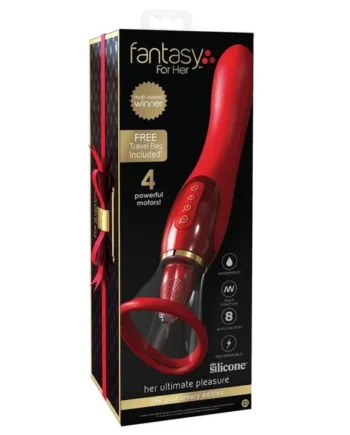 SEXY DEAL! Fantasy For Her Her Ultimate Pleasure 24K Gold Luxury Edition Silicone Vibrating Multi Speed USB Rechargeable Clit Stimulator Waterproof Red