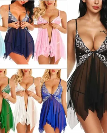 Sexy Lingerie Sleepwear Erotic Womens V Neck Lace Babydoll