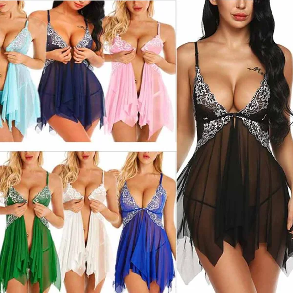 Sexy Lingerie Sleepwear Erotic Womens V Neck Lace Babydoll