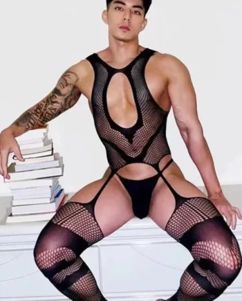 Sexy Men's Pajamas One-Piece – Transparent Crotchless Bodystocking & Erotic Sleeveless Jumpsuit