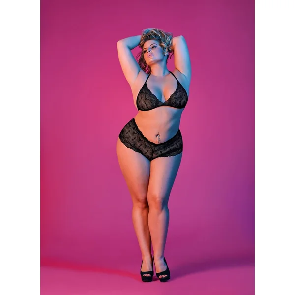 Sexy Time Triangle Bra and Cheeky Short Set - Black -L-xl