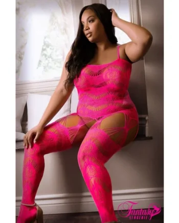 Sheer Fantasy To The Moon Geometric Gartered Bodystocking by Fantasy Lingerie