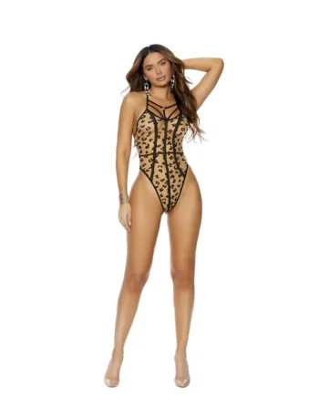 SHEER LEOPARD TEDDY W/ STRAPPY DETAIL