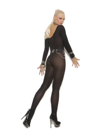 SHEER LONG SLEEVE BODYSTOCKING BLACK