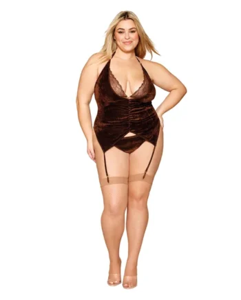 Shirt Garter Slip and G-String - Queen Size - Espresso