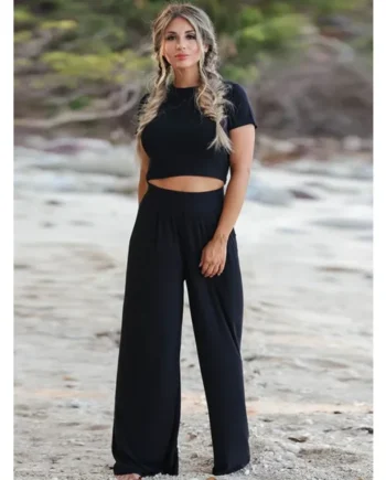 Short Sleeve T-Shirt and Wide Leg Pants Set