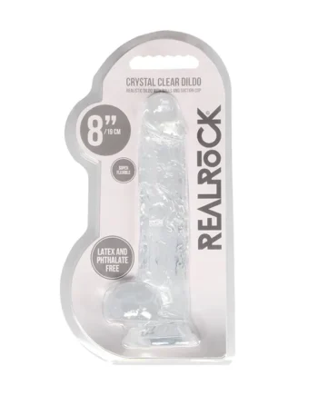 Shots – Real Rock 8″ Dildo with Balls – Clear