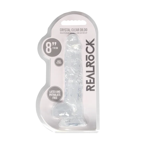 Shots – Real Rock 8″ Dildo with Balls – Clear