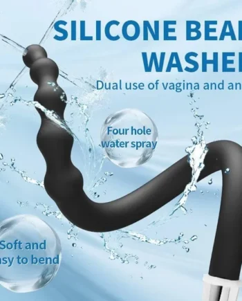 Silicone Bead Washer Douche and Enema Kit - Long 58cm Anal and Vaginal Cleaning Wand with Water Spray for Couples and Personal Hygiene