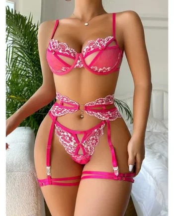 Simply Seductive – 3pc Set Lace Trim Cup Peekaboo
