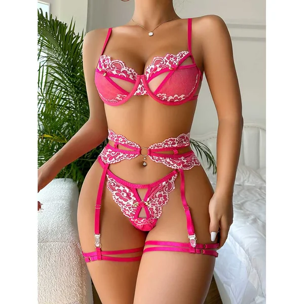 Simply Seductive – 3pc Set Lace Trim Cup Peekaboo