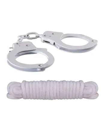 Sinful Metal Cuffs with Keys and Love Rope – White