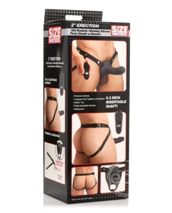 Size Matters 2″ Erection 28X Realistic Vibrating Rechargeable Silicone Penis Sheath with Remote Control