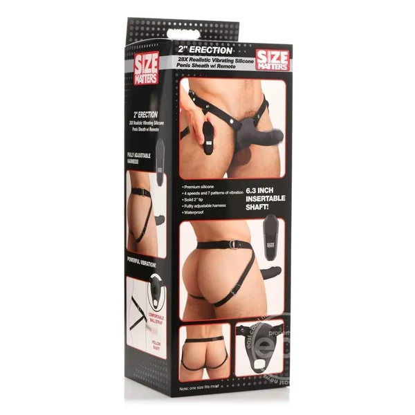 Size Matters 2″ Erection 28X Realistic Vibrating Rechargeable Silicone Penis Sheath with Remote Control