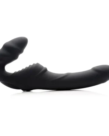 Slim Rider Ribbed Vibrating Silicone Strapless Strap On