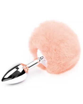 Soft Pink Faux fur Rabbit Tail Stainless Plug Size S