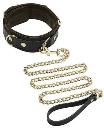 Spartacus Collar & Leash - Brown Leather W-gold Accent Hardware