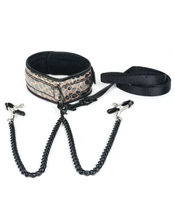 Spartacus Faux Leather Collar and Leash With Nipple Clamps