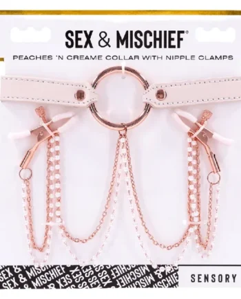 Sportsheets Sex & Mischief Peaches ‘n CreaMe Collar with Nipple Clamps