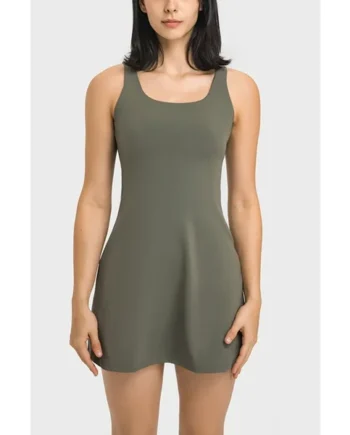 Square Neck Sports Tank Dress with Full Coverage Bottoms