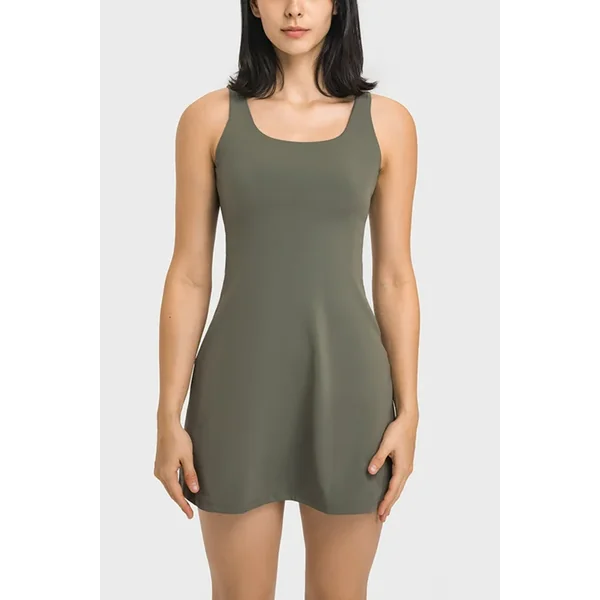 Square Neck Sports Tank Dress with Full Coverage Bottoms