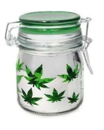 Stash Jar Medium Metallic Silver/Green Leaves