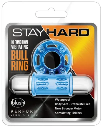Stay Hard Bull Ring: 3-In-1 Blue 10-Function Vibrating Penis Ring