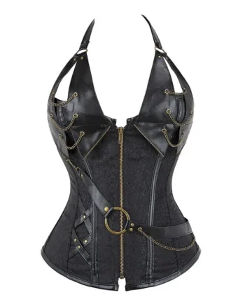 Steampunk Leather Corsets Top Plus Size Sexy Halter Overbust Bustier Gothic Pirate Vintage Outerwear Burlesque Basque Costume