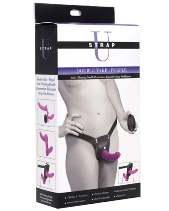 Strap U Double Take 10X Double Penetration Vibrating Strap-On Harness - Purple