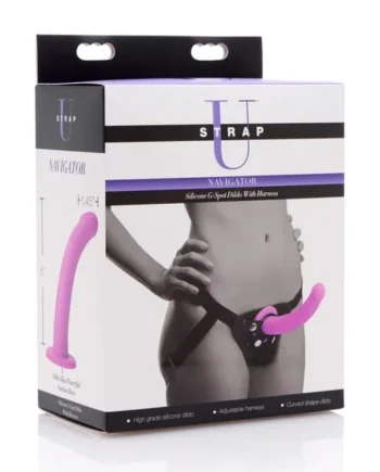 Strap U Navigator Silicone G-Spot Dildo with Harness, Purple