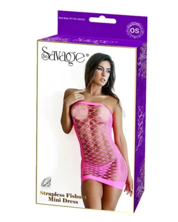STRAPLESS FISHNET MINI DRESS PINK